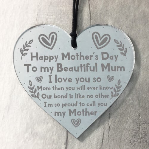 Mothers Day Gift For Beautiful Mum Engraved Heart Thank You Gift