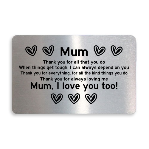 Mum Gift Poem Metal Card Mothers Day Birthday Gift From Daughter