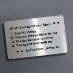 Personalised What I Love About You Mum Metal Card Mothers Day