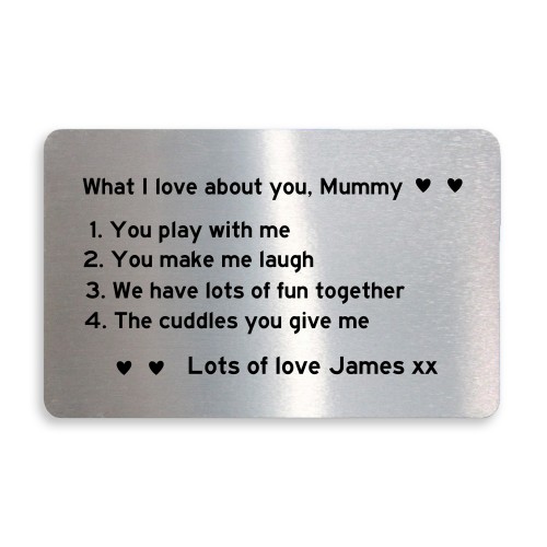 Personalised What I Love About You Mummy Metal Card Mothers Day