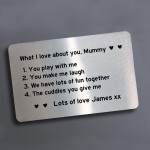 Personalised What I Love About You Mummy Metal Card Mothers Day