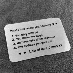 Personalised What I Love About You Mummy Metal Card Mothers Day