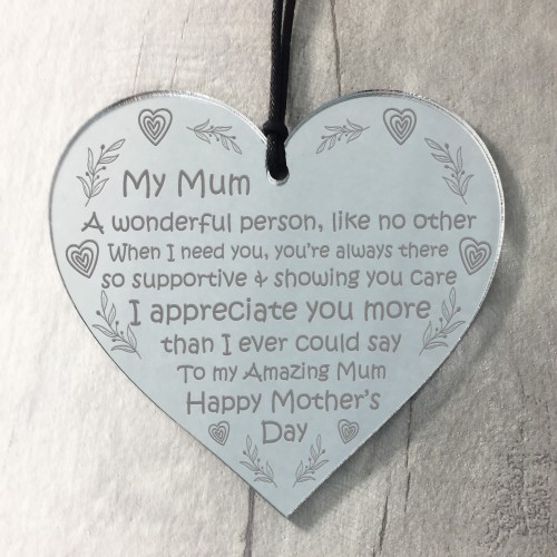 Mothers Day Gift For Mum Engraved Heart Amazing Mum Thank You