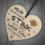 Funny Mothers Day Gift Wood Heart FART Gift For Mum Daughter