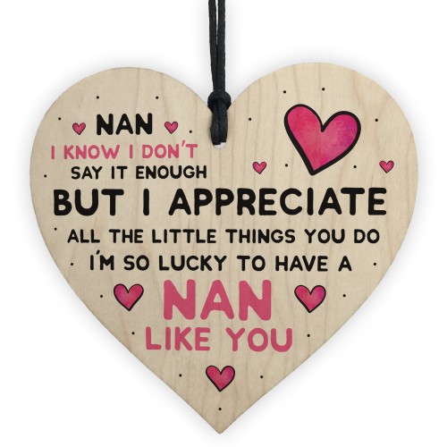 Thank You Gift For Nan Mothers Day Birthday Wood Heart