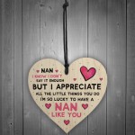 Thank You Gift For Nan Mothers Day Birthday Wood Heart