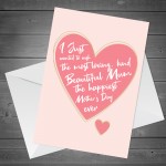 Special Mum Mothers Day Card Heart Card For Mum From Daughter