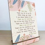 Novelty Gift For Mum Mothers Day Birthday Wood Standing Plaque