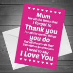 Mum Thank You Mothers Day Card Love Poem Card For Mum