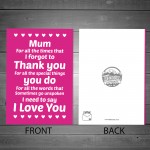 Mum Thank You Mothers Day Card Love Poem Card For Mum