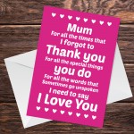 Mum Thank You Mothers Day Card Love Poem Card For Mum