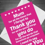 Mum Thank You Mothers Day Card Love Poem Card For Mum