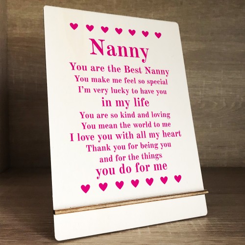 Gifts for Nanny A5 Wood Standing Sign Birthday Mothers Day Gift