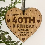 40th Birthday Gift For Daughter Wood Heart Personalised Friend