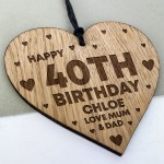 40th Birthday Gift For Daughter Wood Heart Personalised Friend