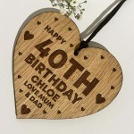 40th Birthday Gift For Daughter Wood Heart Personalised Friend