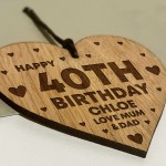 40th Birthday Gift For Daughter Wood Heart Personalised Friend