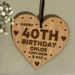 40th Birthday Gift For Daughter Wood Heart Personalised Friend