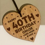 40th Birthday Gift For Daughter Wood Heart Personalised Friend