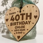 40th Birthday Gift For Daughter Wood Heart Personalised Friend