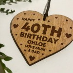 40th Birthday Gift For Daughter Wood Heart Personalised Friend