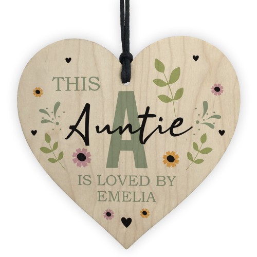 Personalised Mothers Day Birthday Gift For Auntie Wood Heart 