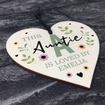 Personalised Mothers Day Birthday Gift For Auntie Wood Heart 