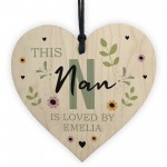 Personalised Mothers Day Birthday Gift For Nan Wood Heart Plaque