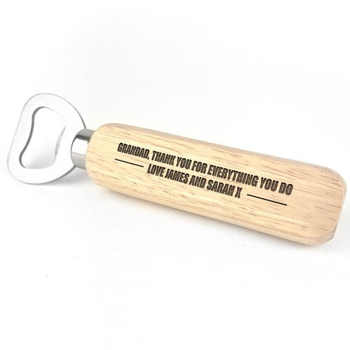 Personalised Wooden Bottle Opener Grandad Gift For Him