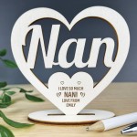 Personalised Wood Freestanding Heart For Nan Mothers Day