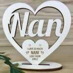 Personalised Wood Freestanding Heart For Nan Mothers Day