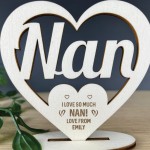 Personalised Wood Freestanding Heart For Nan Mothers Day