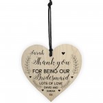 Personalised Thank You Gift For Bridesmaid Wood Heart Wedding