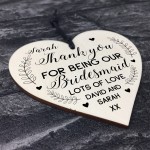 Personalised Thank You Gift For Bridesmaid Wood Heart Wedding