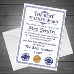 Teacher Cards From Children Personalised BEST TEACHER Card