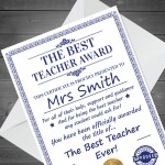 Teacher Cards From Children Personalised BEST TEACHER Card