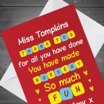 Teacher Cards From Children Thank You Teacher Card Personalised