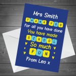 Thank You Teacher Greetings Card Appreciation Card Personalised