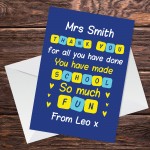 Thank You Teacher Greetings Card Appreciation Card Personalised