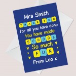 Thank You Teacher Greetings Card Appreciation Card Personalised