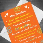 Personalised Teacher Thank You Card Teacher Card School Leavers 