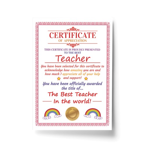 Teacher Gifts Thank You Gift For Him Her A4 Certificate Leaving