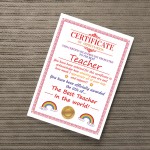 Teacher Gifts Thank You Gift For Him Her A4 Certificate Leaving