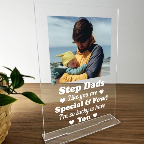 Personalised Step Dad Gifts Custom Photo Plaque Birthday Fathers