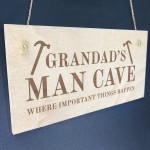 Grandads Man Cave Sign Hanging Wood Plaque Gift For Grandad