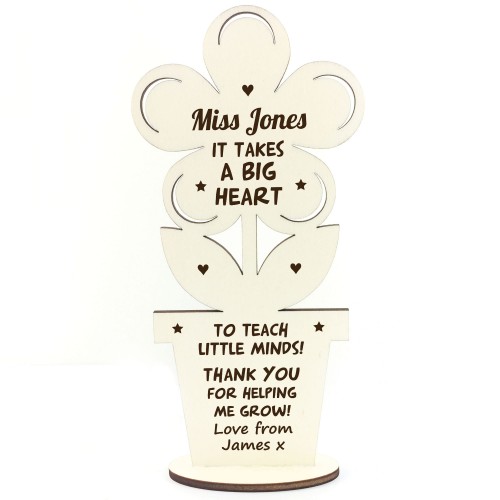 Personalised Wooden Flower Teacher Gift TA School Nursery Gift