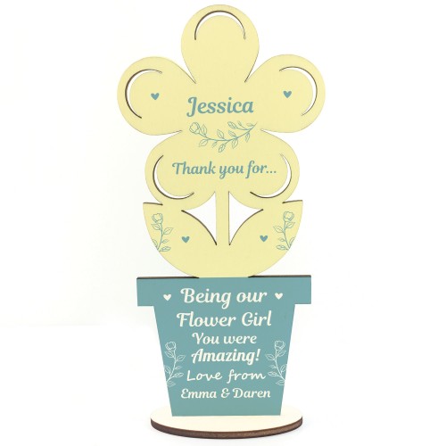 Thank You Flower Girl Gift Wood Flower Personalised Friend Gift