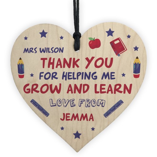 Teacher Thank You Gift Personalised Wooden Heart Leaving School 