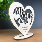 Personalised Mr & Mrs Wedding Gift Wooden Heart Congratulations 