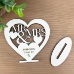 Personalised Mr & Mrs Wedding Gift Wooden Heart Congratulations 